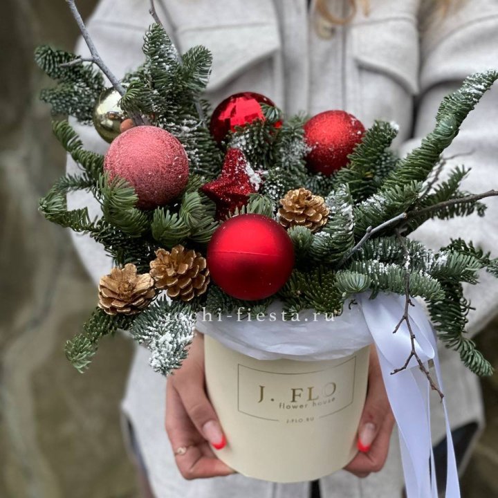 Новогодняя композиция в коробке ред в Астрахани