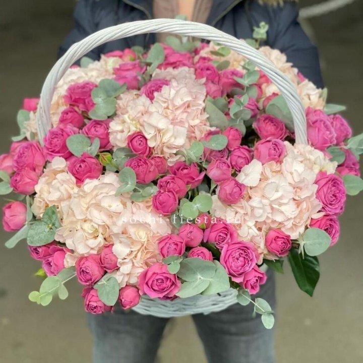 Корзина с гортензией и Мисти Баблс в Астрахани