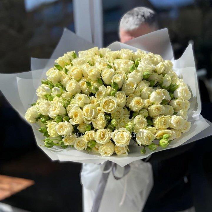 Белые кустовые розы 31 шт в Астрахани