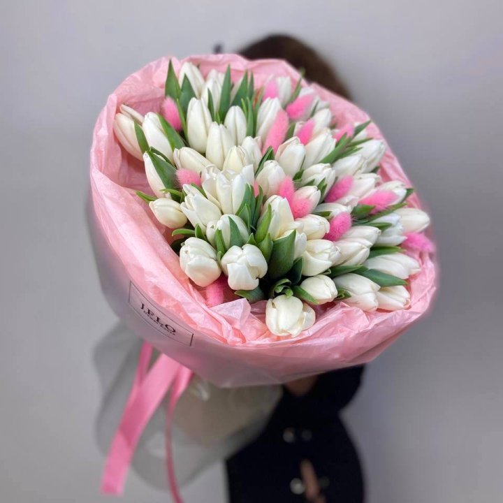 51 белый тюльпан "Рози" в Астрахани