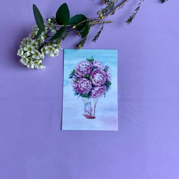 Открытка к букету "Пион" в Астрахани