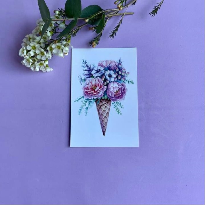 Открытка к букету "Цветочно-кремовый" в Астрахани