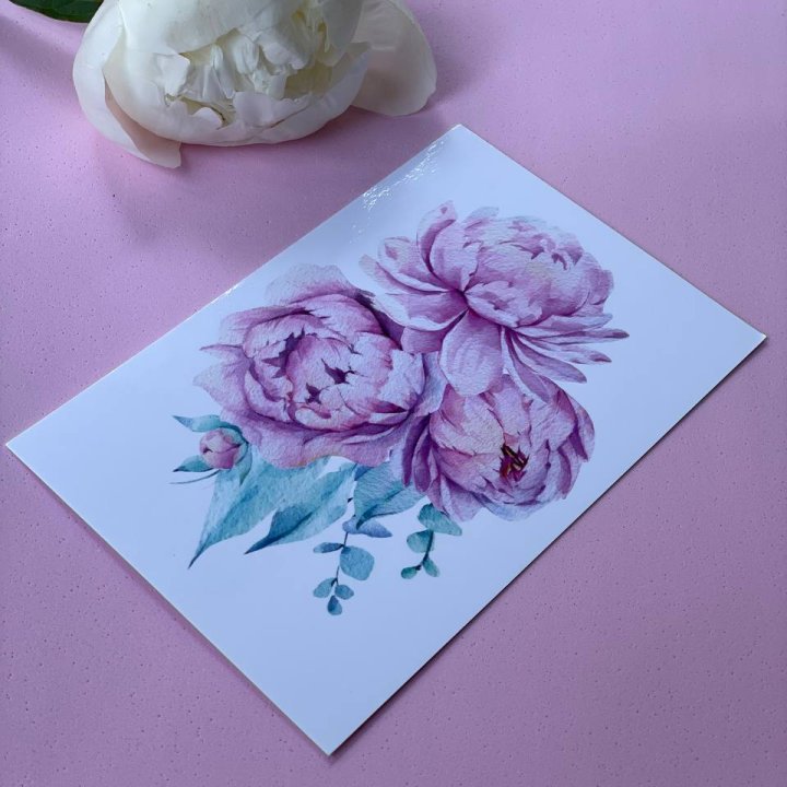 Открытка к букету "Пионы" в Астрахани