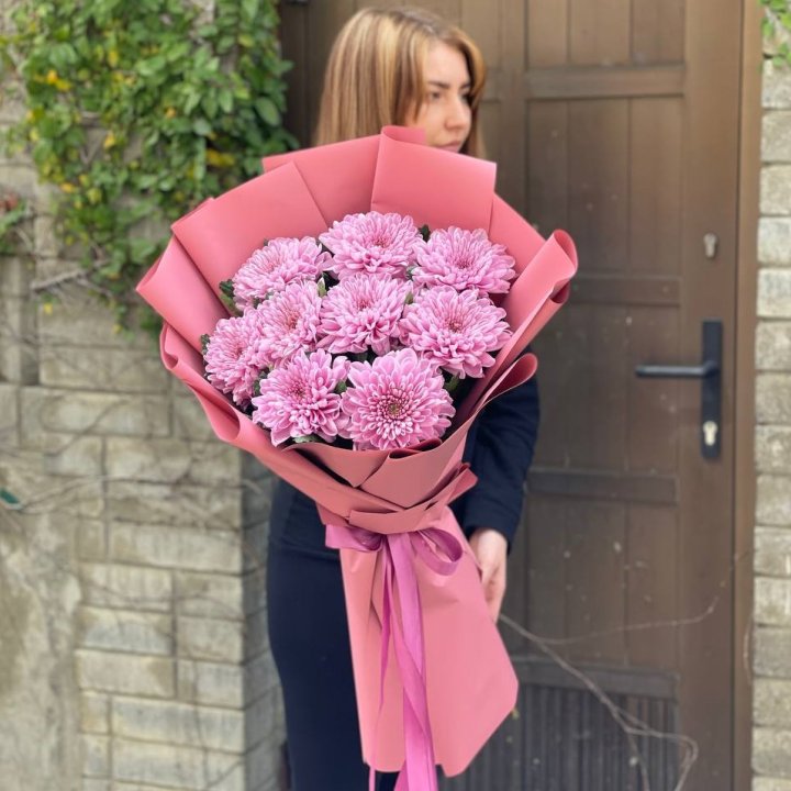 Букет хризантем розовый в Астрахани