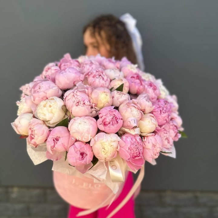 51 нежных пионов  в цилиндре в Астрахани