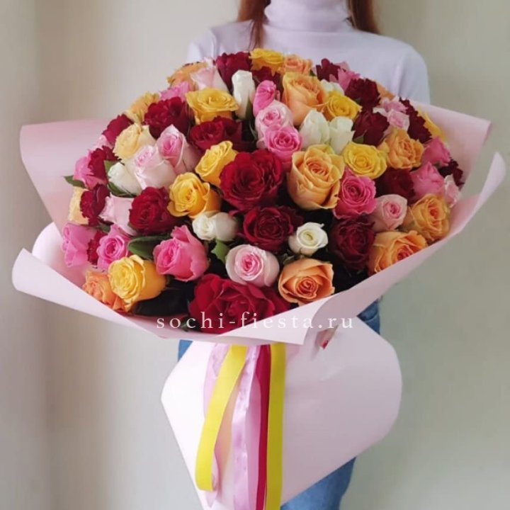 101 роза Кенийский микс "Нежность" в Астрахани